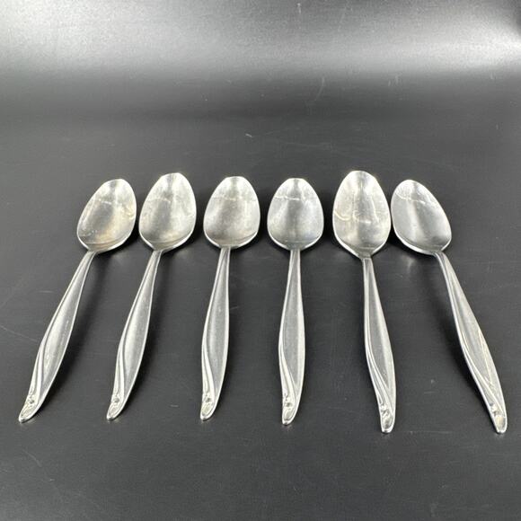 Wm A Rogers Oneida Surf Club Stainless Oval Teaspoons Lot of 6 - Picture 2 of 9